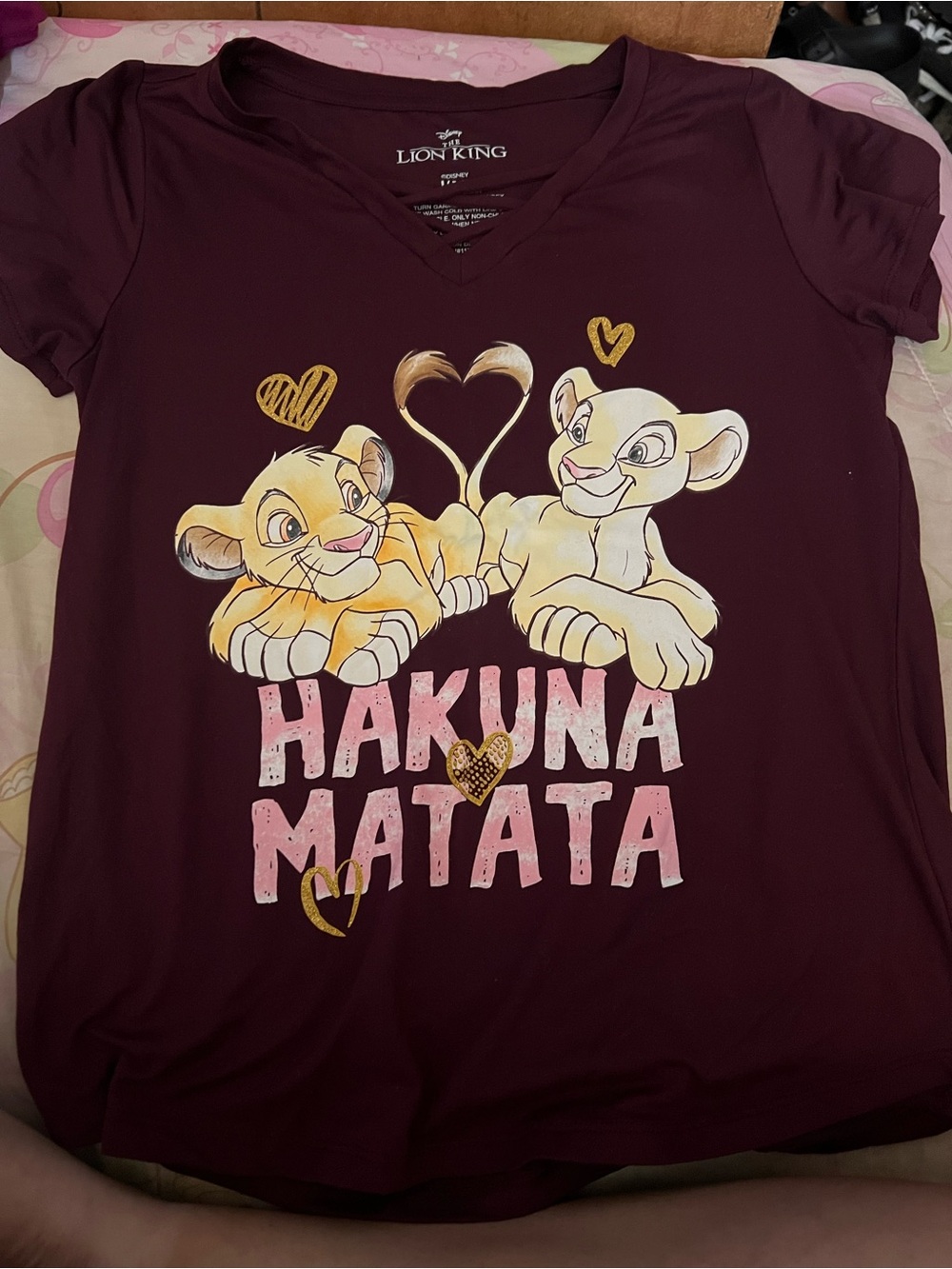 Disney Lion King Burgundy Tee with Pink & Gold Graphic